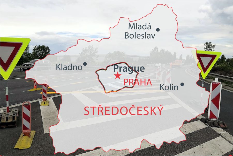 Realizace DIO a pronájem dopravního značení -Středočeský kraj a Praha - Kladno - Mladá Boleslav - Kolín