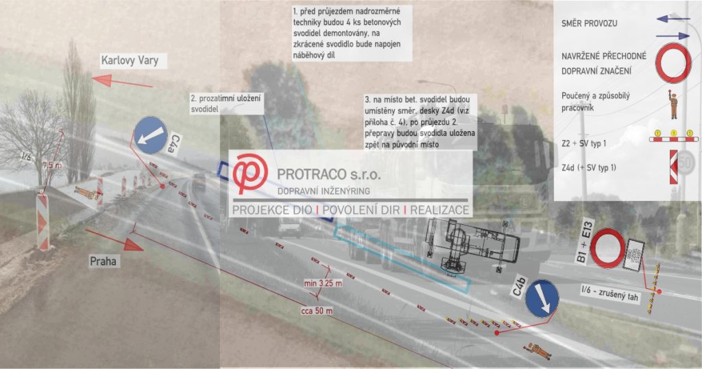 Projekt DIO pro demontáž betonových svodidel a bezpečný průjezd nadměrné přepravy na silnici I/6 Bošov.